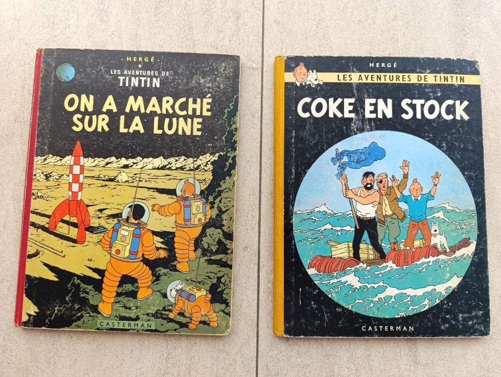 BD Tintin Coke en stock 1964 + On a marché sur la lune 1960, Livres, Une BD, Enlèvement ou Envoi, Utilisé, Hergé.