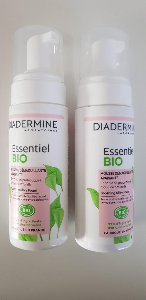 2x Diadermine Essentiel Bio reinigingsmousse démaquillante, Ophalen of Verzenden, Nieuw, Gehele gezicht, Reiniging