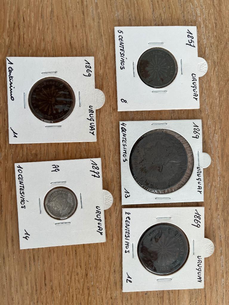 Set 5 oude munten uruguay 1857-1877, Postzegels en Munten, Ophalen of Verzenden, Zuid-Amerika, Setje, Zilver