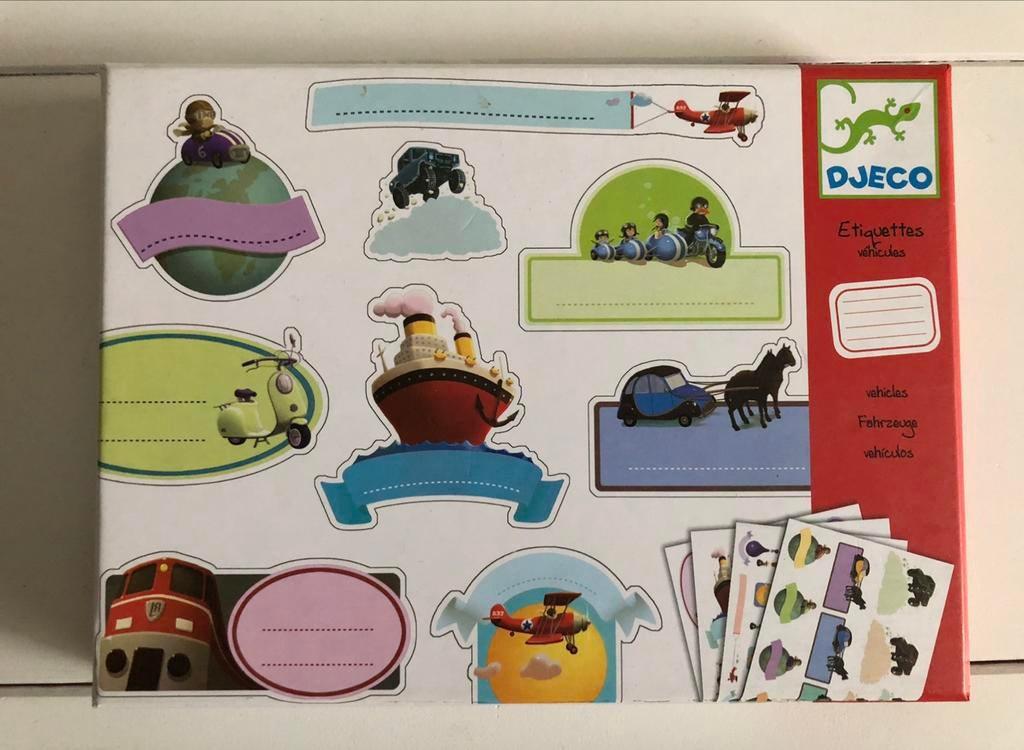 Djeco etiketten voertuigen 74 stuks, Kinderen en Baby's, Speelgoed | Educatief en Creatief, Ophalen of Verzenden