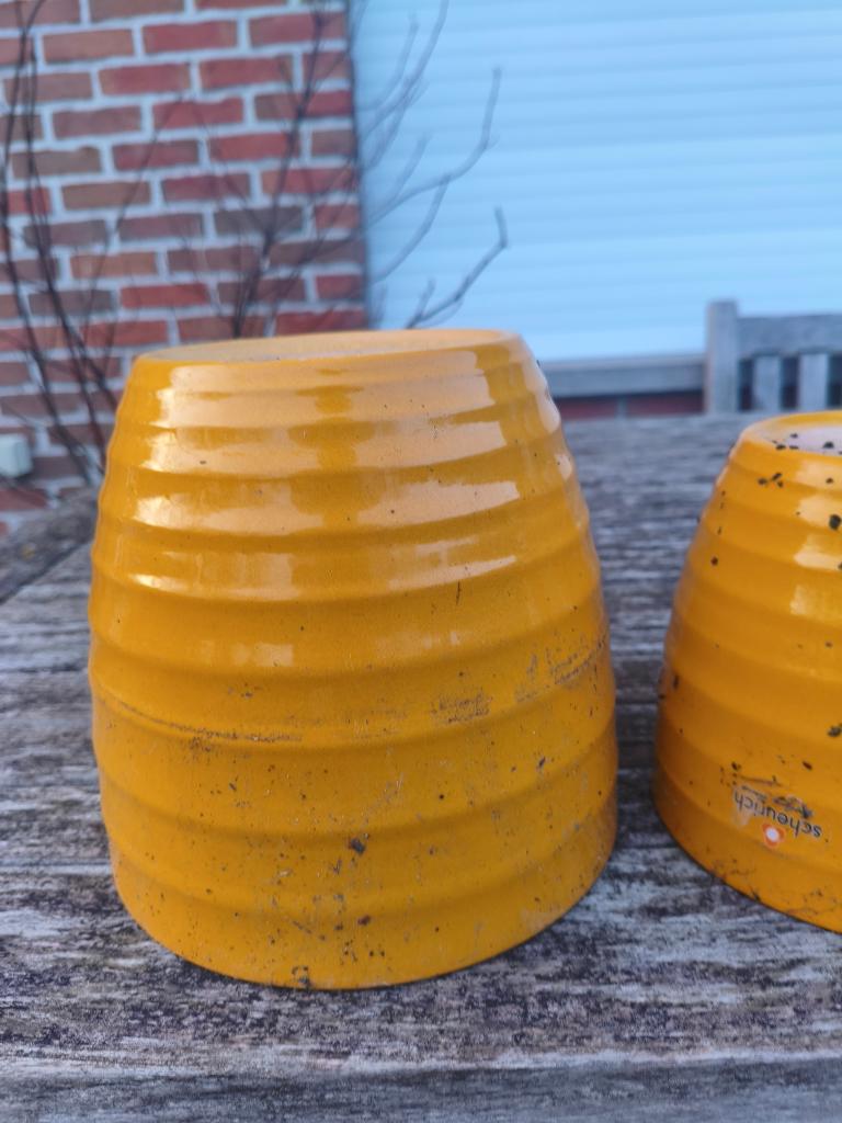 gele bloempotten, Tuin en Terras, Bloempotten, Overige materialen, Gebruikt, Rond, Ophalen of Verzenden