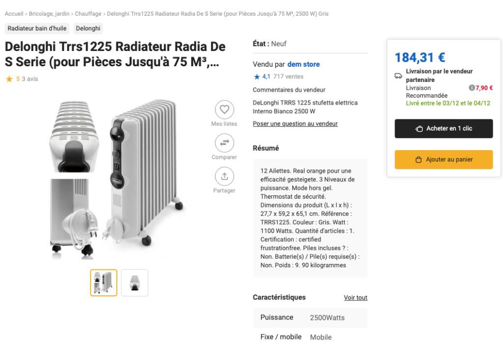 Radiateur à huile Delonghi, Bricolage & Construction, Chauffage & Radiateurs, 800 watts ou plus, Comme neuf, Enlèvement, Radiateur