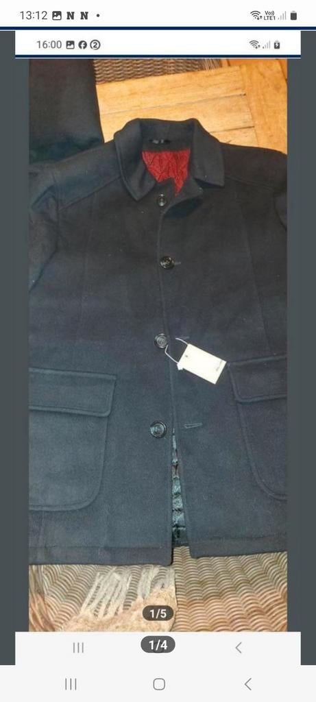 Nieuwe blauwe herenmantel maat smal maat 46, Ophalen of Verzenden, Maat 46 (S) of kleiner