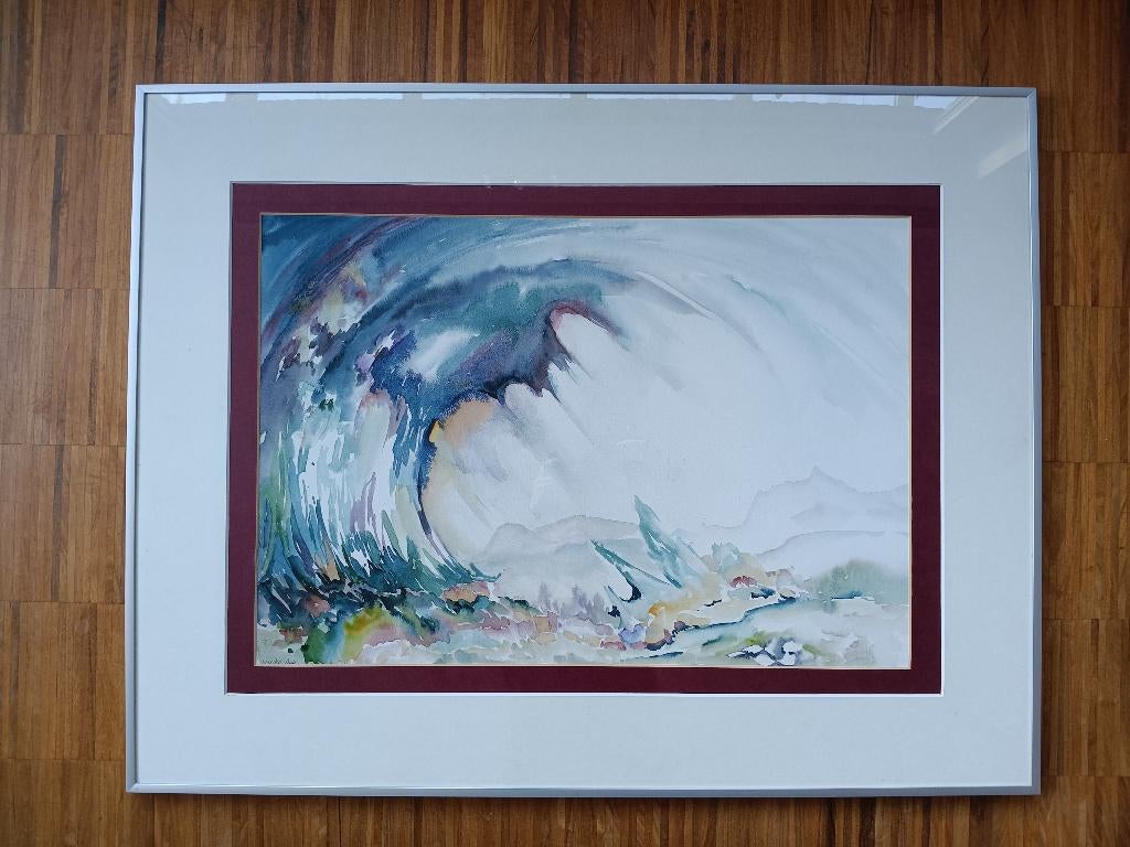 Grote aquarel, gesigneerd, professioneel ingelijst, Antiek en Kunst, Ophalen