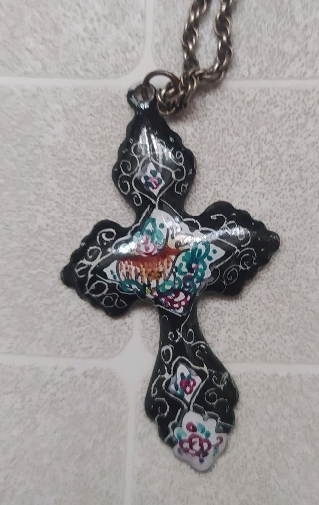 Vintage Mexicaans kruisje met ketting, Antiek en Kunst, Antiek | Religieuze voorwerpen, Ophalen of Verzenden