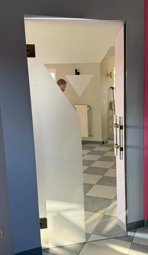 Glazen deur met transparant figuur in deur verwerkt, Ophalen, Gebruikt, 80 tot 100 cm, Binnendeur