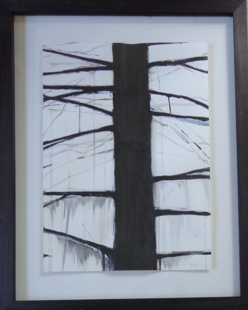 YVES BEAUMONT / TREE / ACRYL VERF / 95x75cm / KADER / SIG, Ophalen, Glas, Gesigneerd, Acrylverf