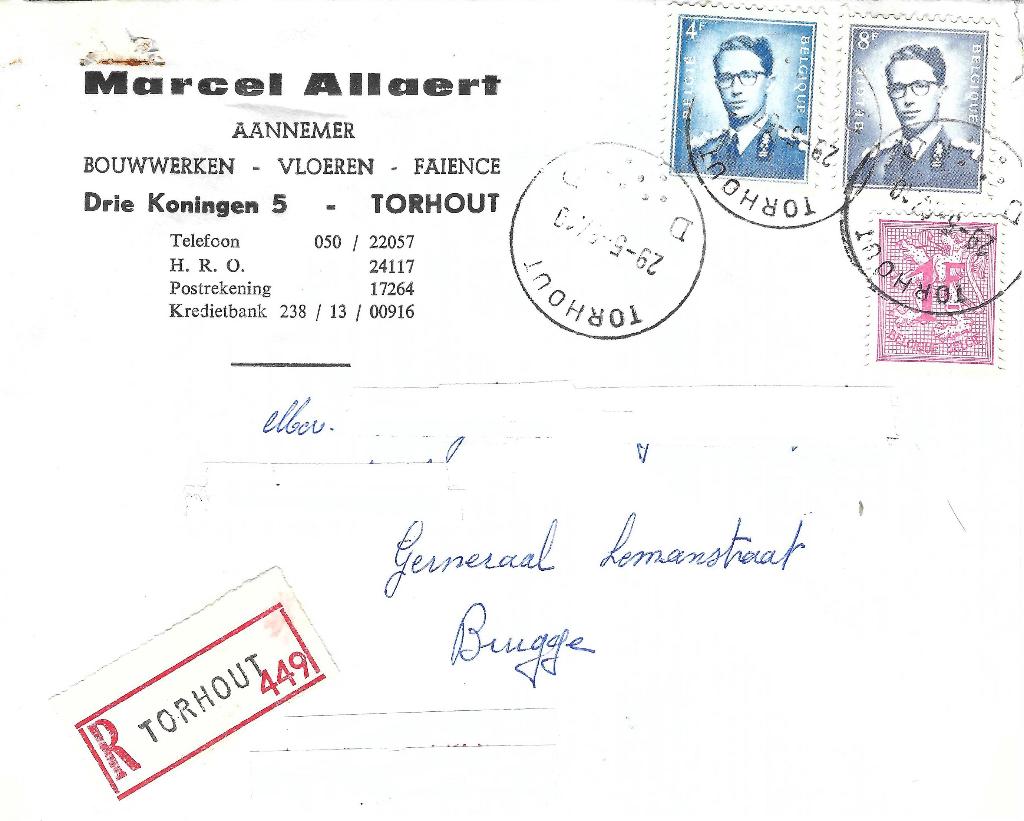 België - gelopen aangetekende brief 1967, Ophalen of Verzenden, Envelop