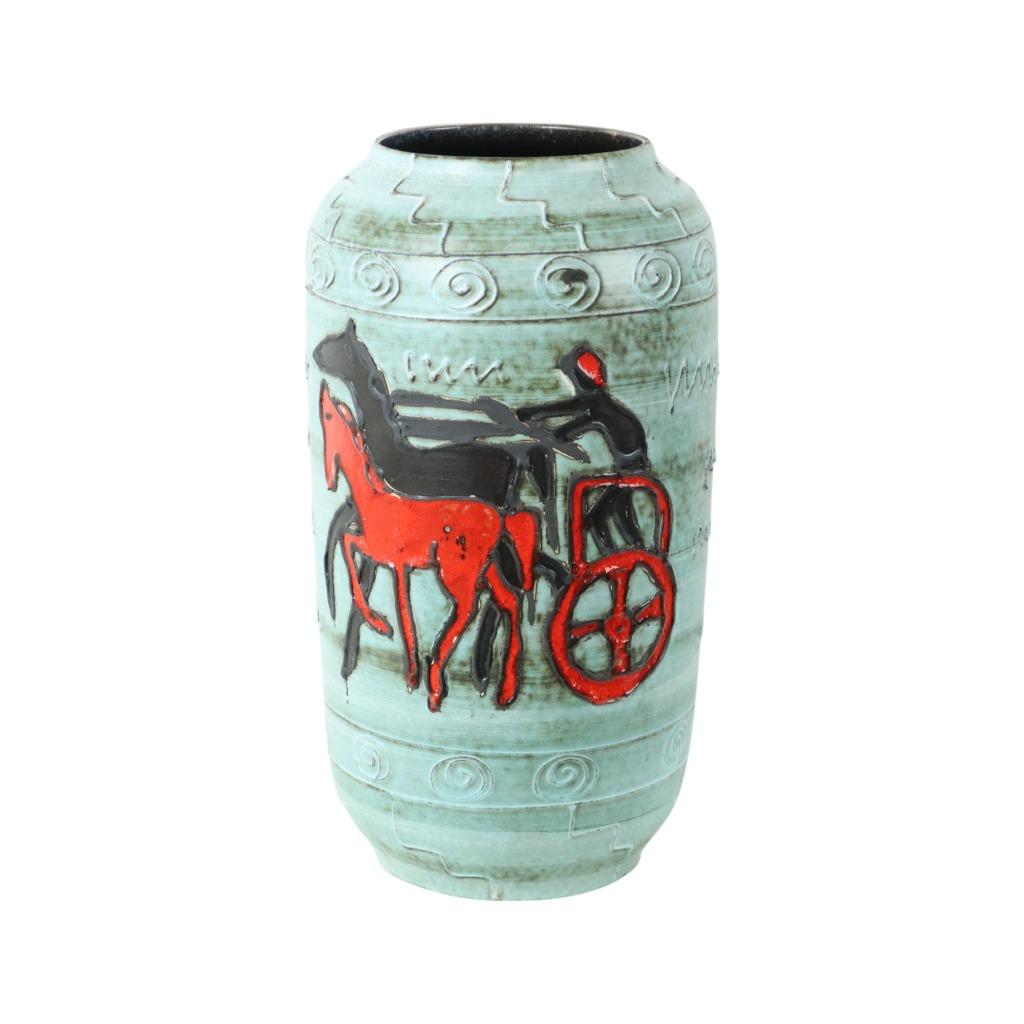 Zeldzame Scheurich Vaas XL West Germany Paard Strijdwagen, Moins de 50 cm, Enlèvement ou Envoi, Autres couleurs, Poterie ou Porcelaine