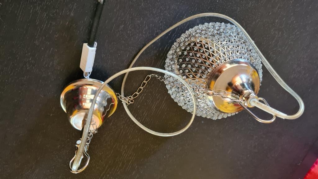Metalen bolkroonluchter met parels, Ophalen of Verzenden, Nieuw, Metaal