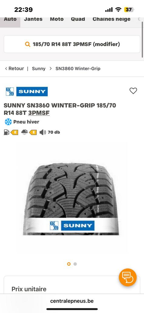 4 pneus hiver marque Sunny, Autos : Pièces & Accessoires, Neuf, 14 pouces, Pneus hiver, Véhicule de tourisme