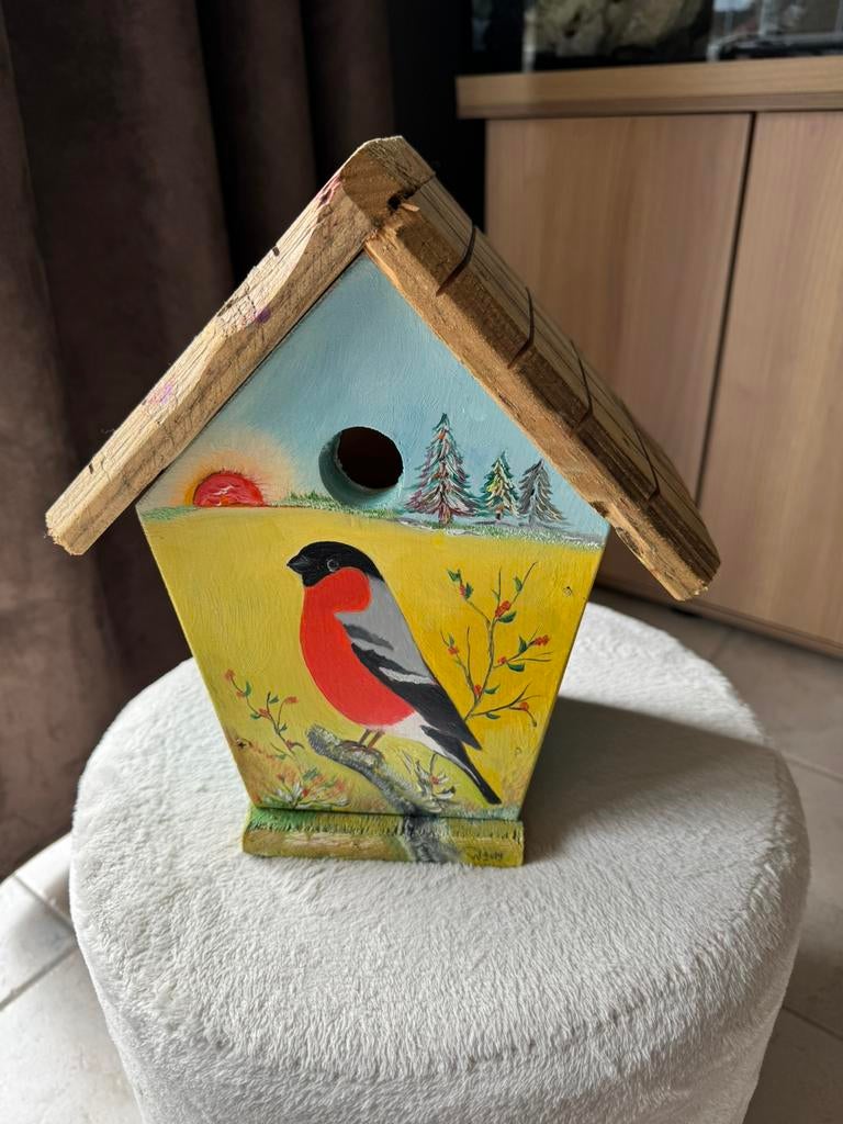 Prachtig Vogelkastje handgeschilderd - Goudvink, Ophalen of Verzenden, Nieuw