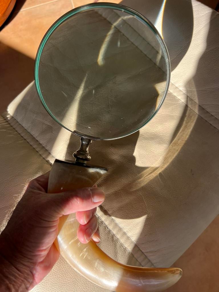 Zeer groot vergrootglas met echte hoorn in prima staat, Enlèvement, Comme neuf