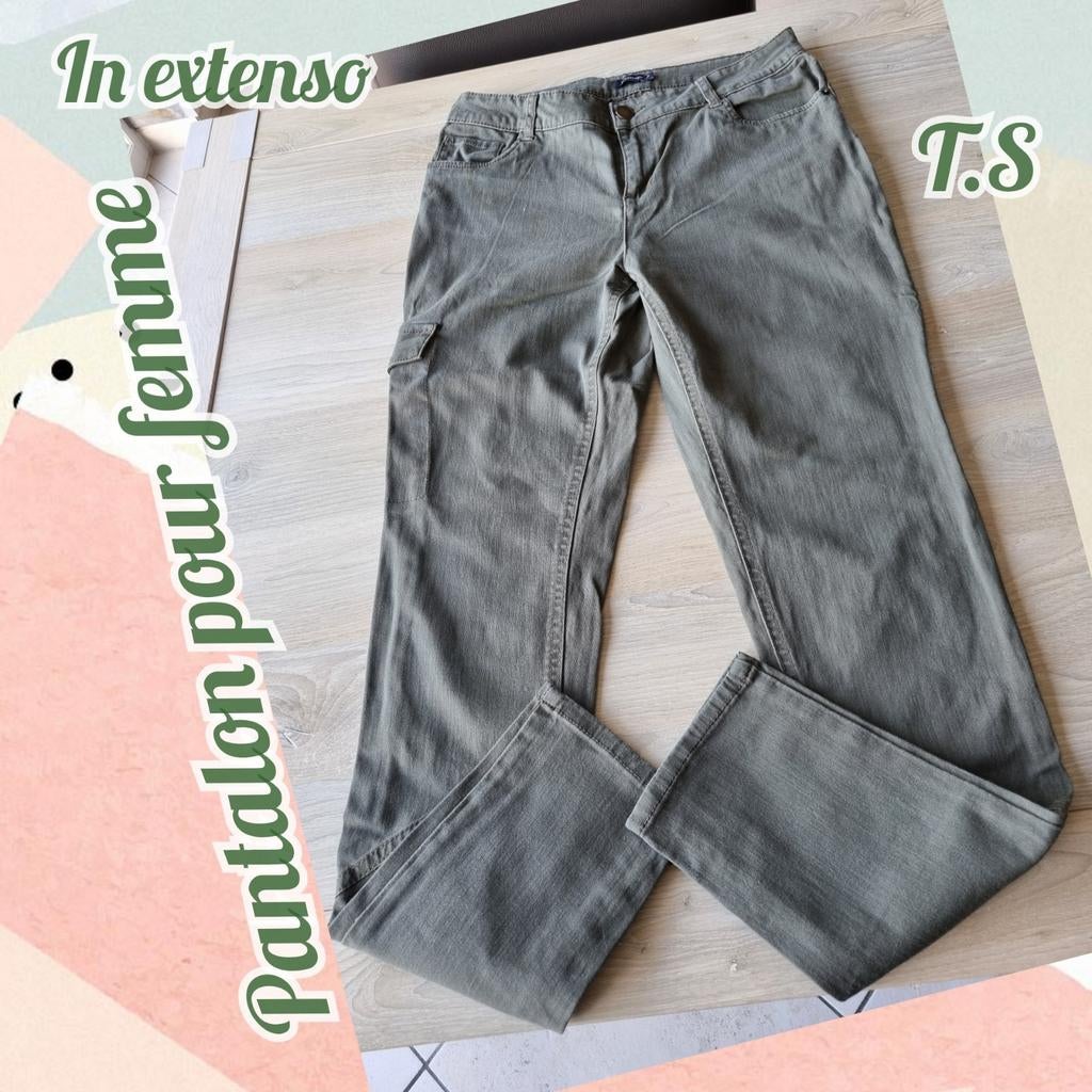 Pantalon pour femme-kaki-In Extenso-T.S, Enlèvement ou Envoi, Taille 36 (S), InExtenso, Porté