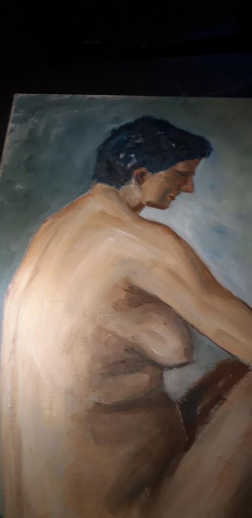 Prachtige schilderij,nadenkende sentimentele dame, uit 1960,, Ophalen of Verzenden