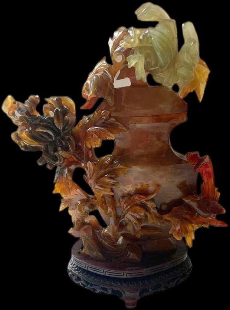 Agaat Urn Vaas Antiek Agate Jade Carnelian Bloemen Beeld, Envoi