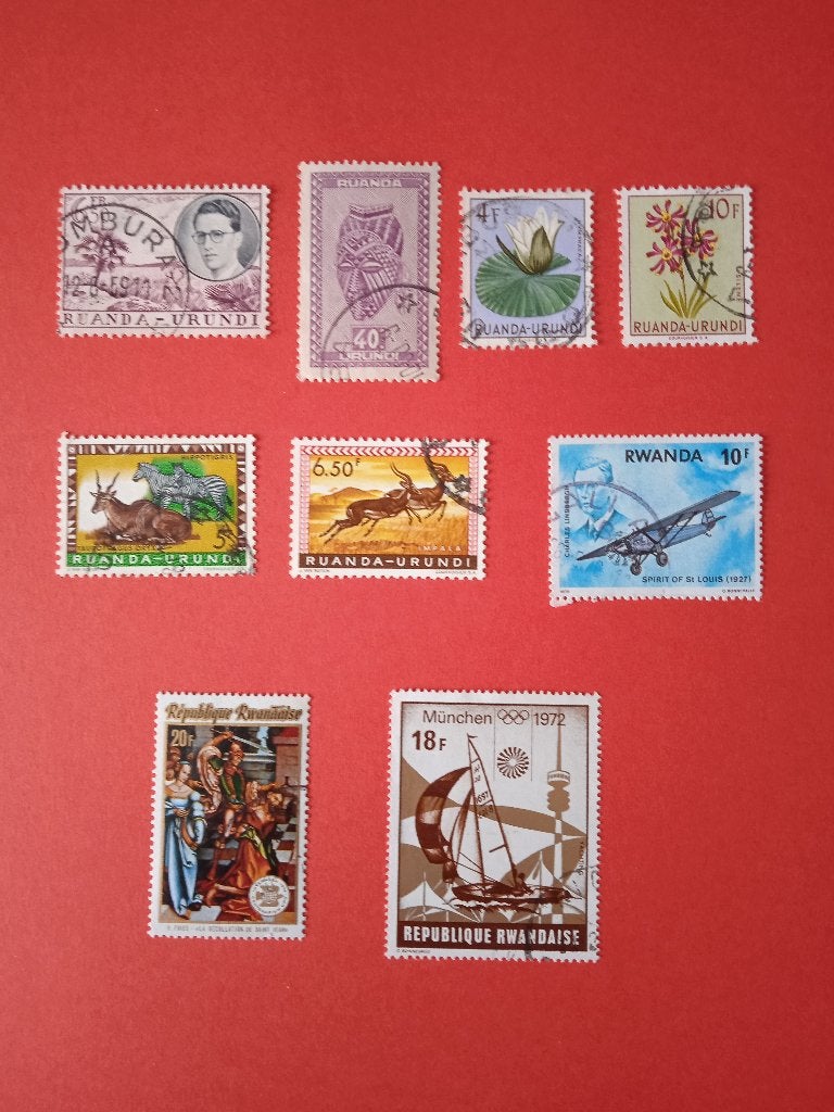 Lot de 9 timbres oblitérés Ruanda-Urundi/Rwanda, Envoi, Autres pays, Affranchi