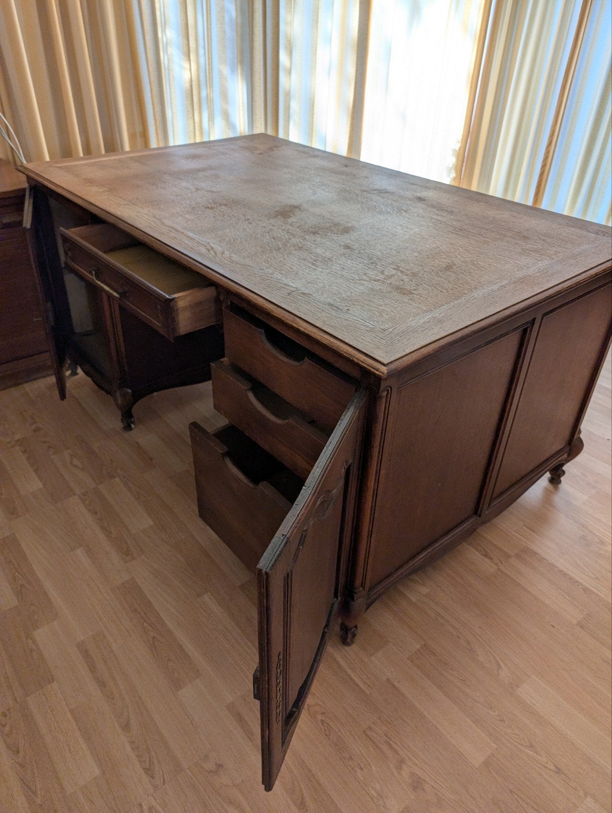 Partnerbureau eik, Ophalen, Met lades, 160 cm, Gebruikt