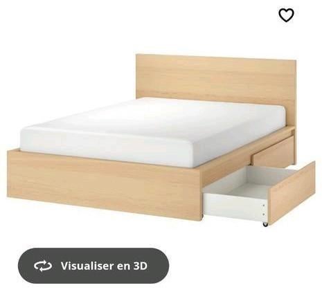 Lit Malm 140x200 + sommier+ matelas+ table de chevet, Enlèvement