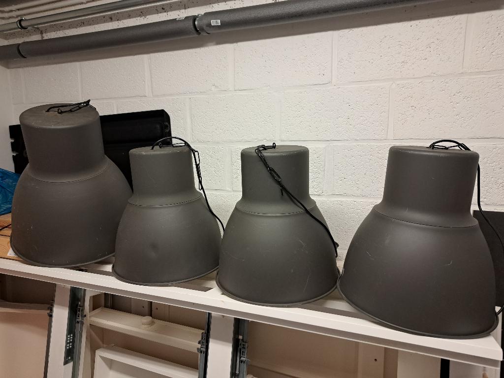 4 SUSPENSIONS HEKTAR IKEA, Maison & Meubles, Lampes | Suspensions, Enlèvement, Utilisé, Métal, INDUSTRIEL