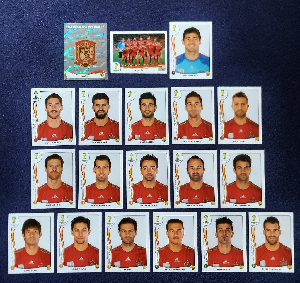 19 versch. Panini stickers voetbal ' WK Brasil 2014 - Spanje, Ophalen of Verzenden, Nieuw, Poster, Plaatje of Sticker