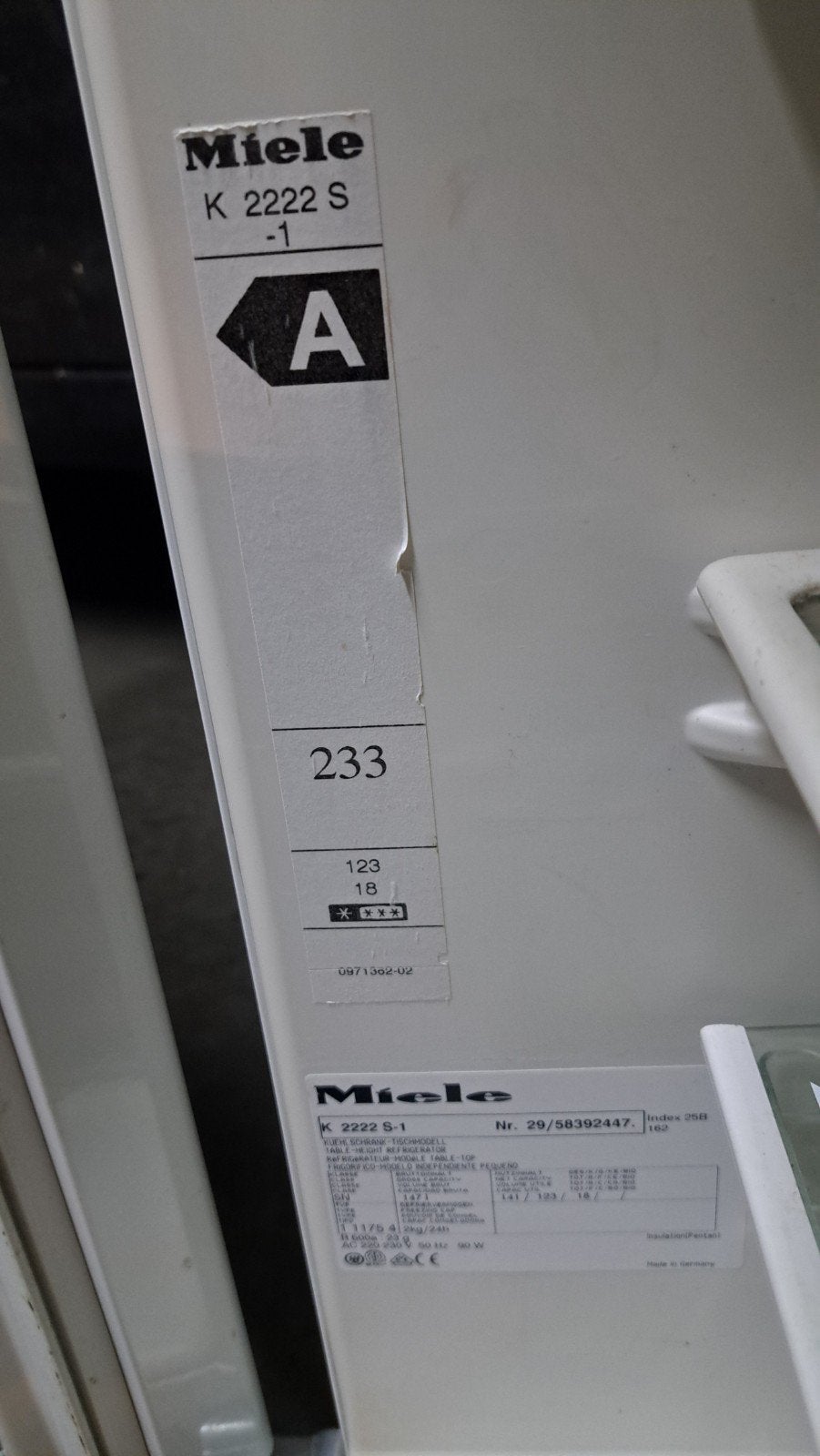 Koelkast Miele, Enlèvement, Comme neuf, Blanc