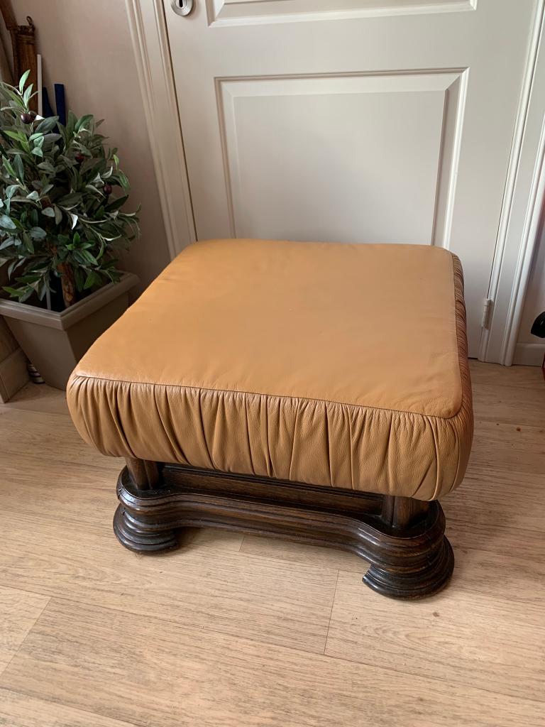 Très beau pouf en cuir brun, Carré, Enlèvement, Utilisé, 50 à 75 cm