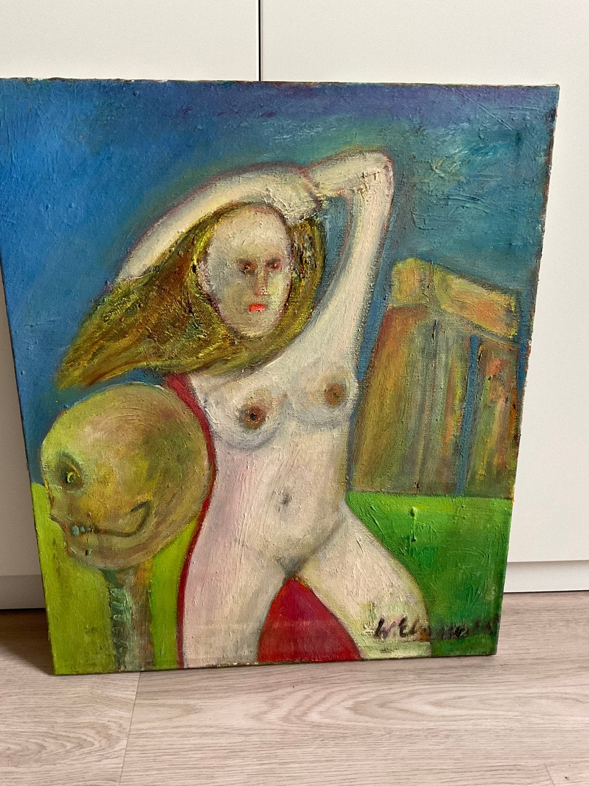 Peinture de femmes nues avec un crâne, abstrait, Enlèvement ou Envoi