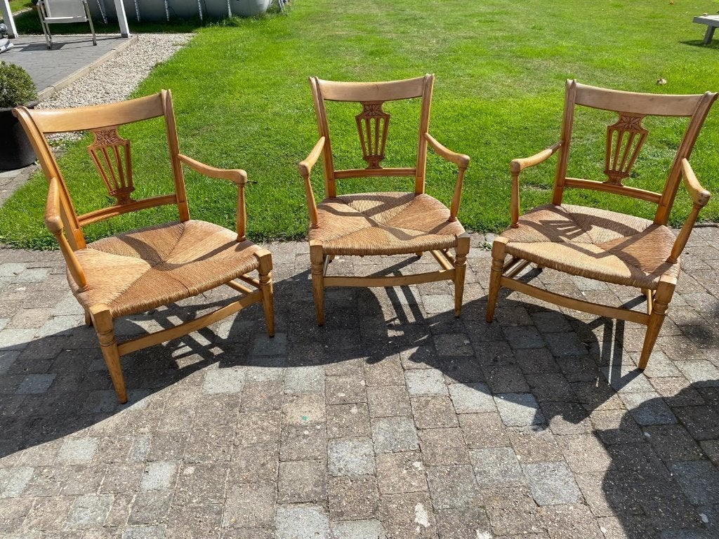 Houten zetels - riet zitting - handgemaakt, Huis en Inrichting, Ophalen, Gebruikt, Hout, Antiek