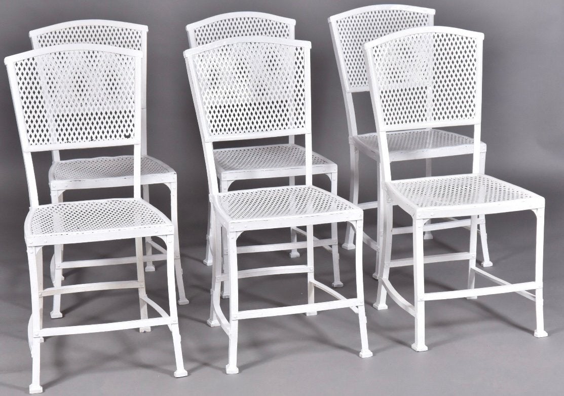 6 Unieke Serrurier & Cie Tuinstoelen (Design 1900), Antiek en Kunst, Ophalen of Verzenden