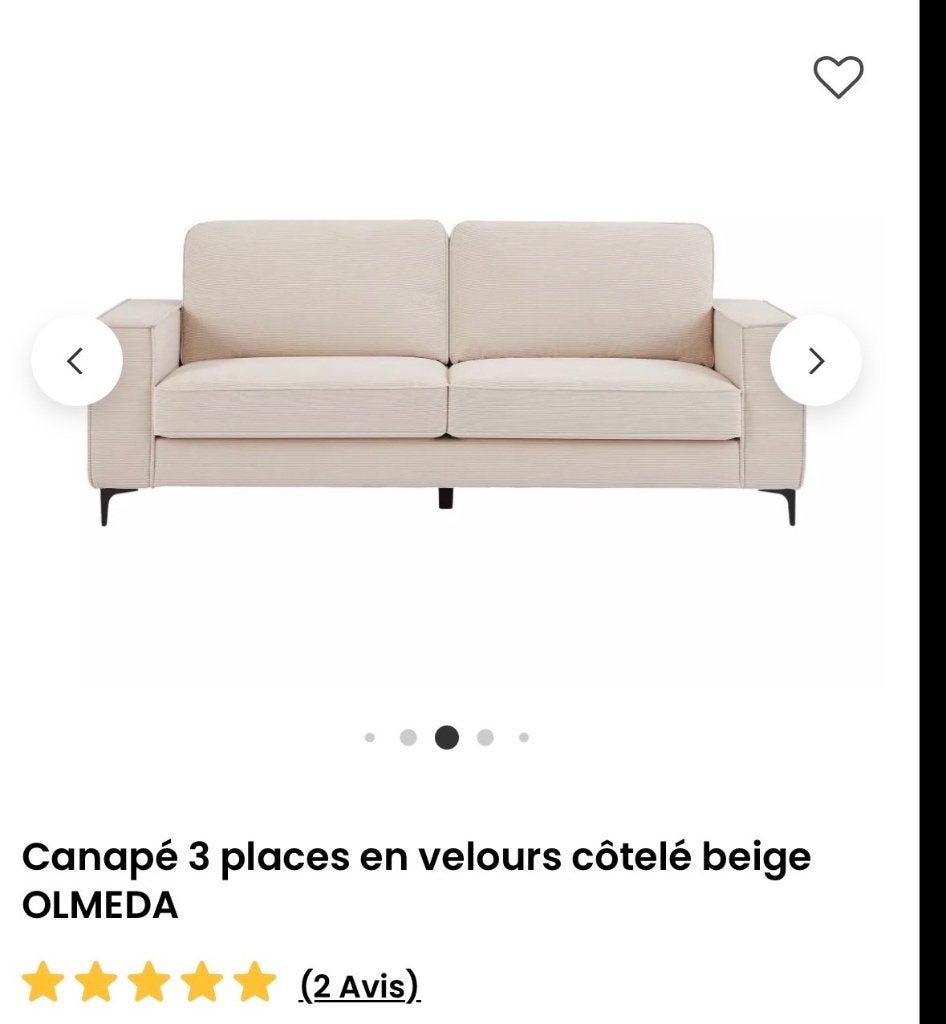 Canapé velours côtelé beige, 200 à 250 cm, Banc droit, Enlèvement, Neuf