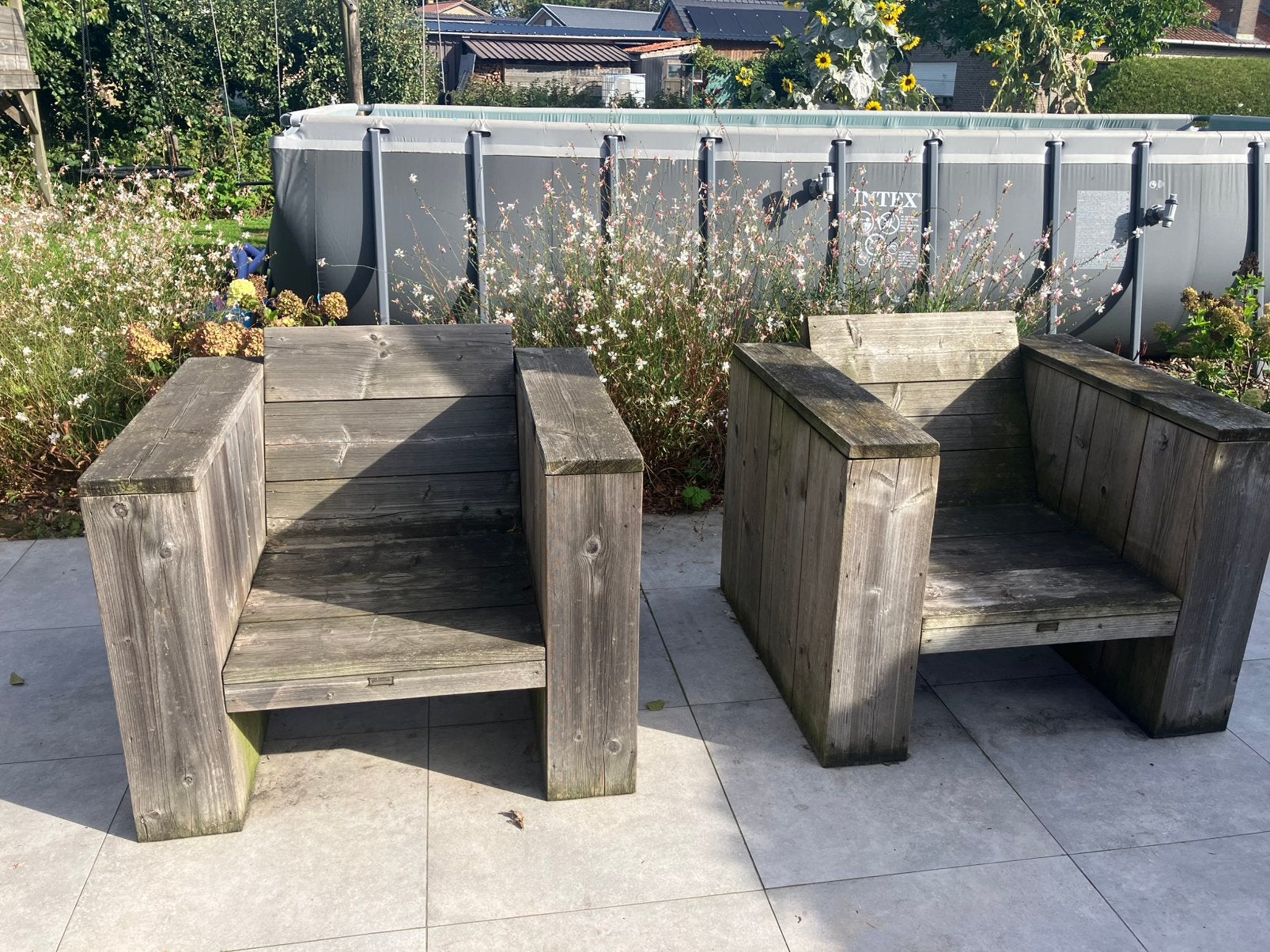 2 tuinstoelen in geïmpregneerd grenen, Tuin en Terras, Ophalen, Gebruikt, Hout