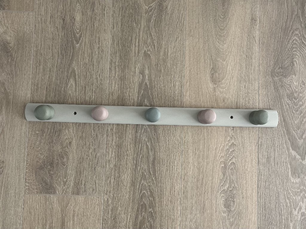 Handgeschilderde kapstok – 5 haken – pastel – uniek, Neuf, Moins de 100 cm, Portemanteau mural, Enlèvement