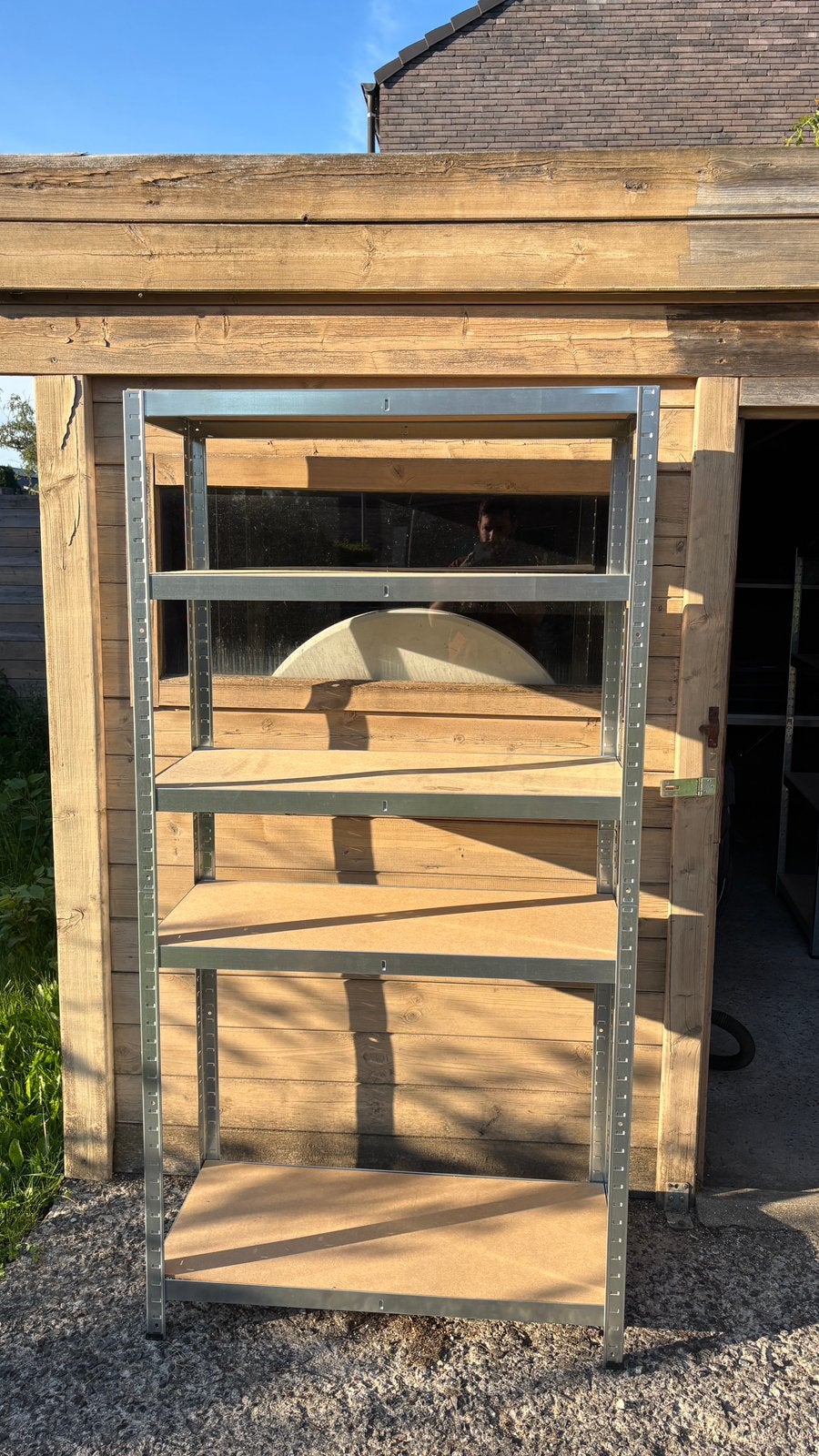 Metalen/houten rek van 5 legplanken 90 cm x 175cm x 40cm, Tuin en Terras, Bergingen en Tuinkasten, Ophalen, Gebruikt, Metaal