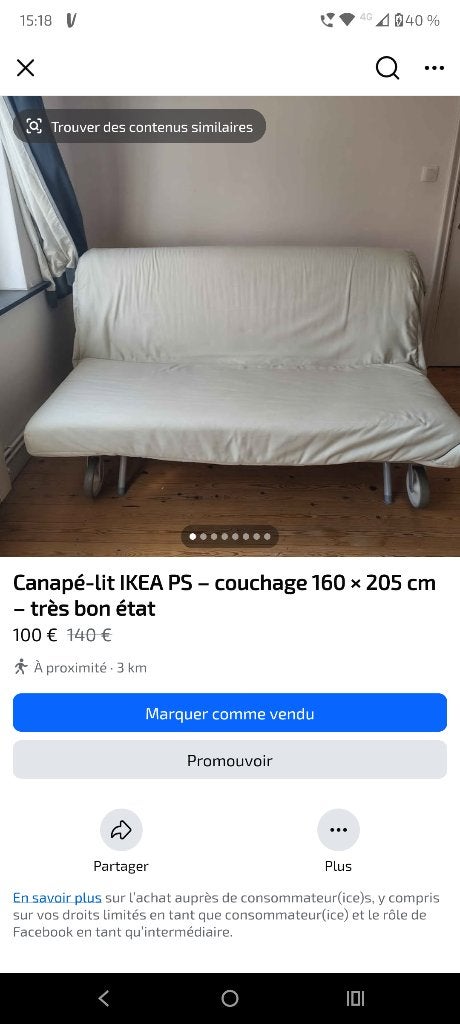 Canapé lit IKEA PS, Beige, Enlèvement, Utilisé, 200 cm