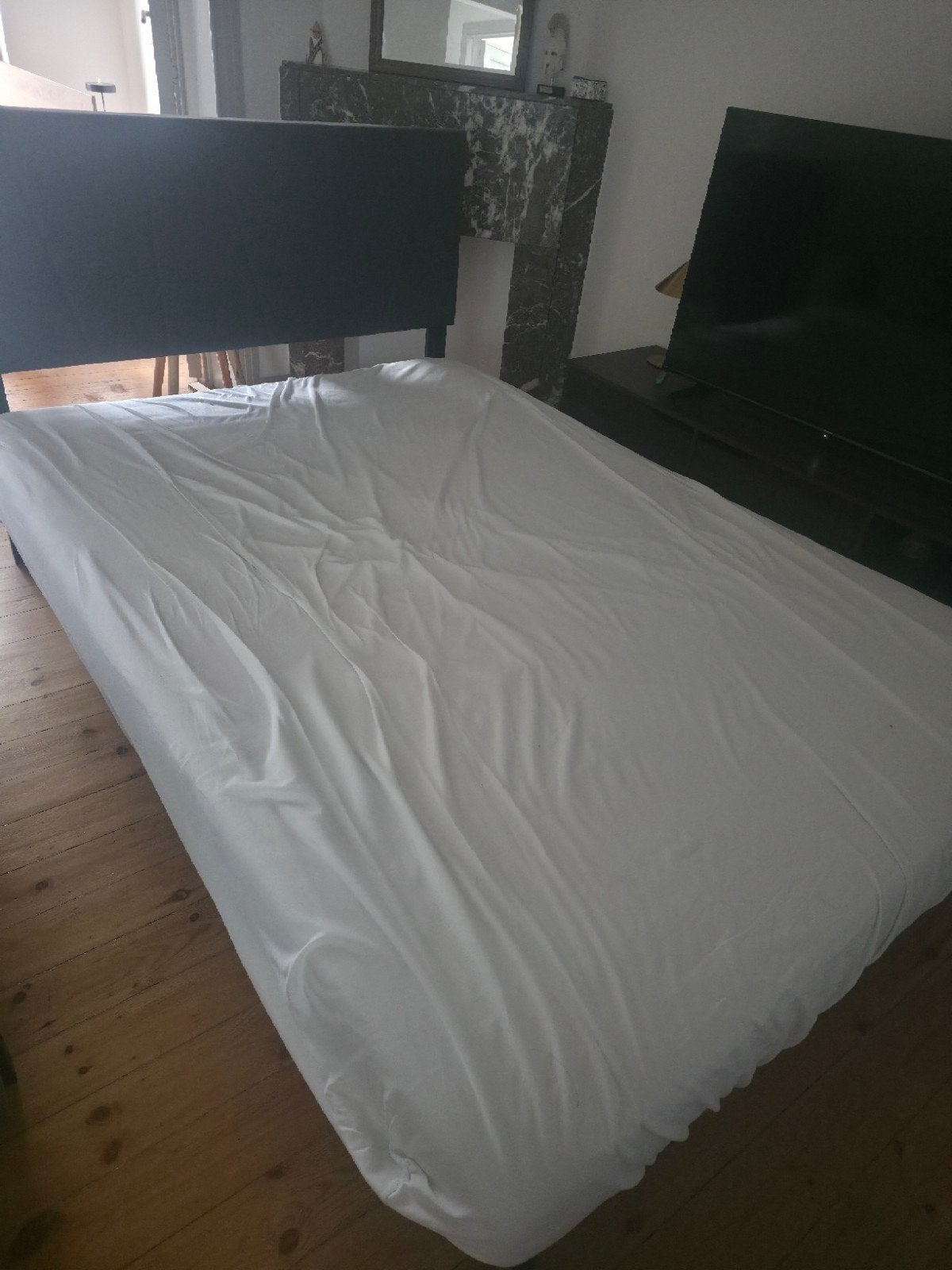 lit + matelat Uccle, Maison & Meubles, Chambre à coucher | Lits boxsprings, Gris, Queen size, Enlèvement, 200 cm