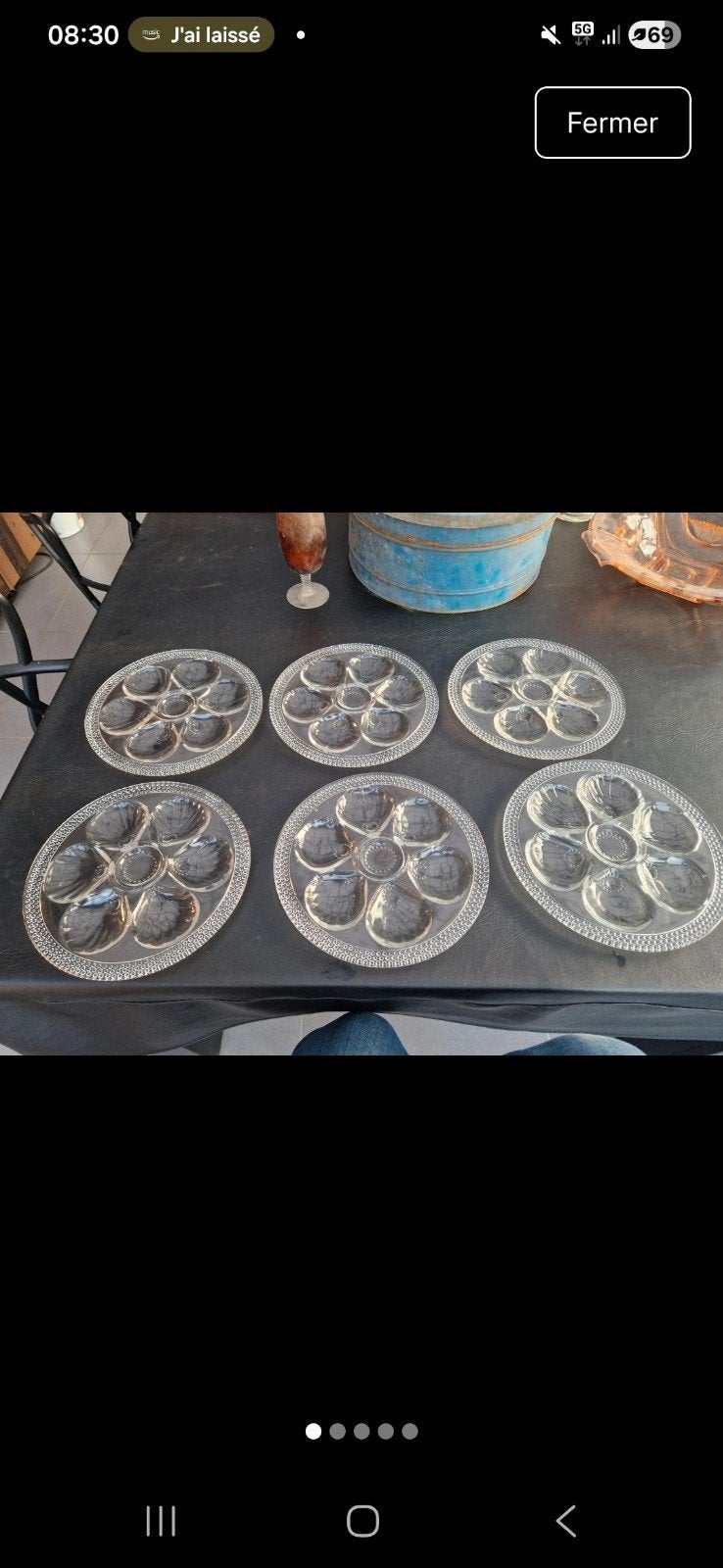 Superbe ensemble de 6 assiettes à huîtres Art Déco en verre, Ophalen