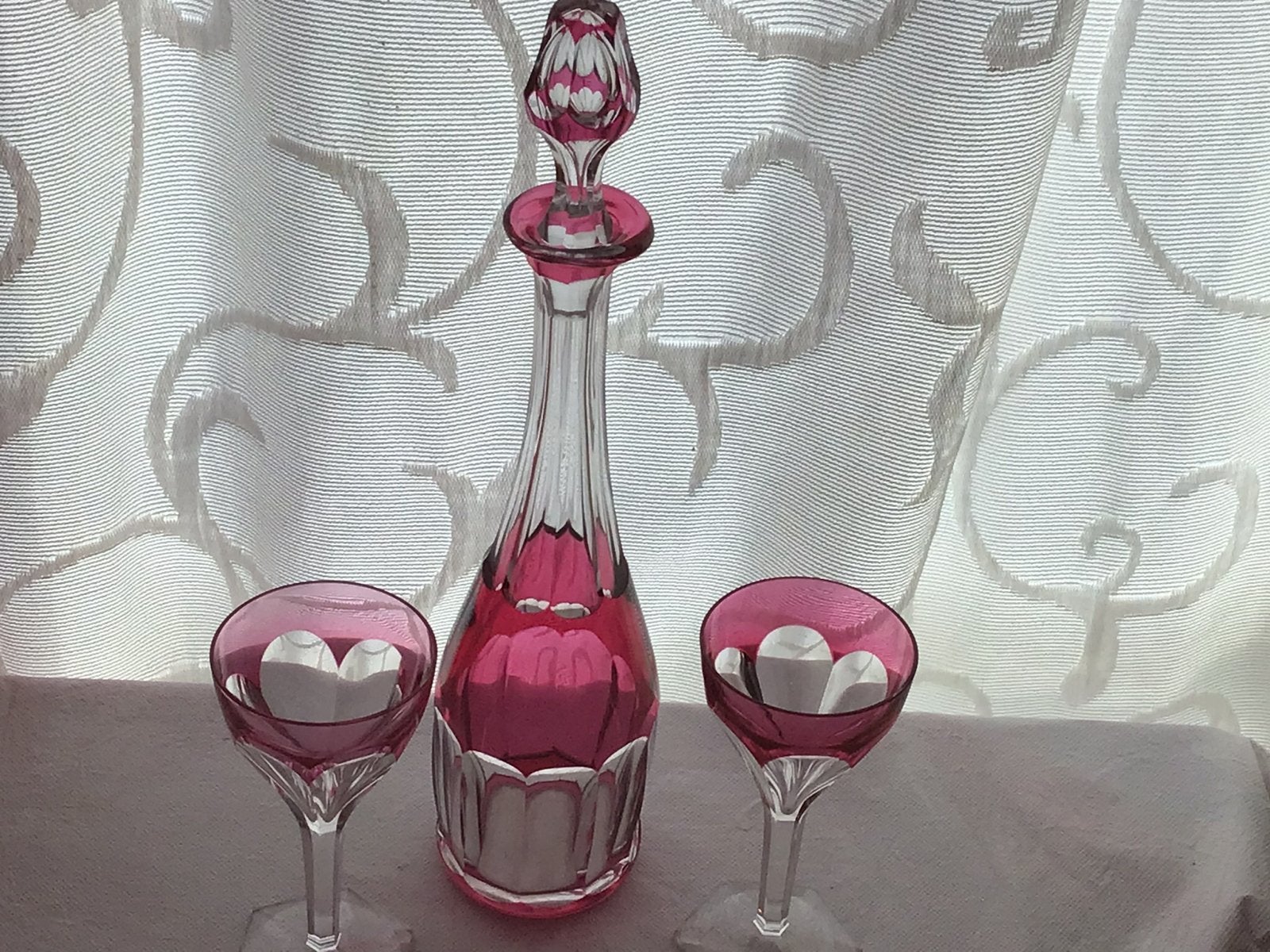 Carafe Val Saint Lambert avec 2 verres, Antiquités & Art, Enlèvement ou Envoi