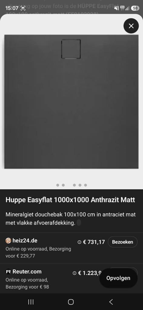 Douchebak douchevloer huppe easyflat 100x100 antraciet, Ophalen