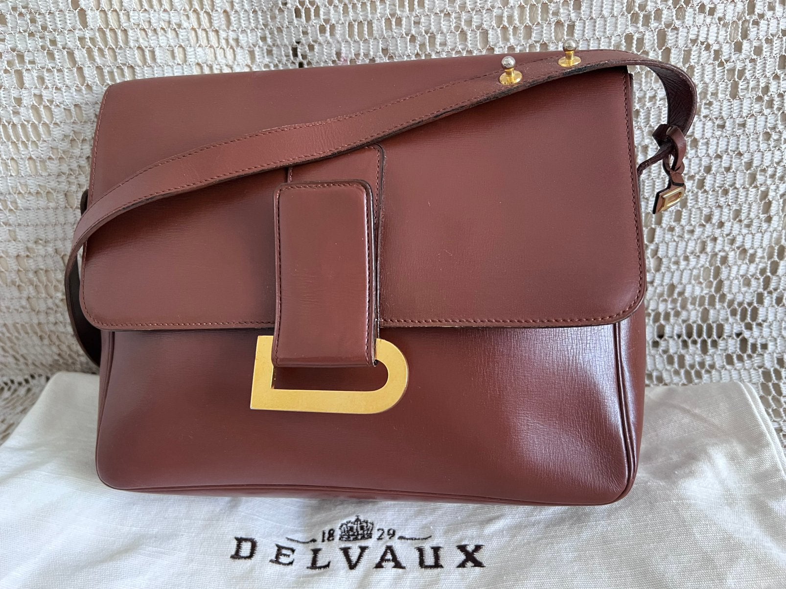DELVAUX tas model Poirier cognac leer, Ophalen of Verzenden, Zo goed als nieuw, Leer