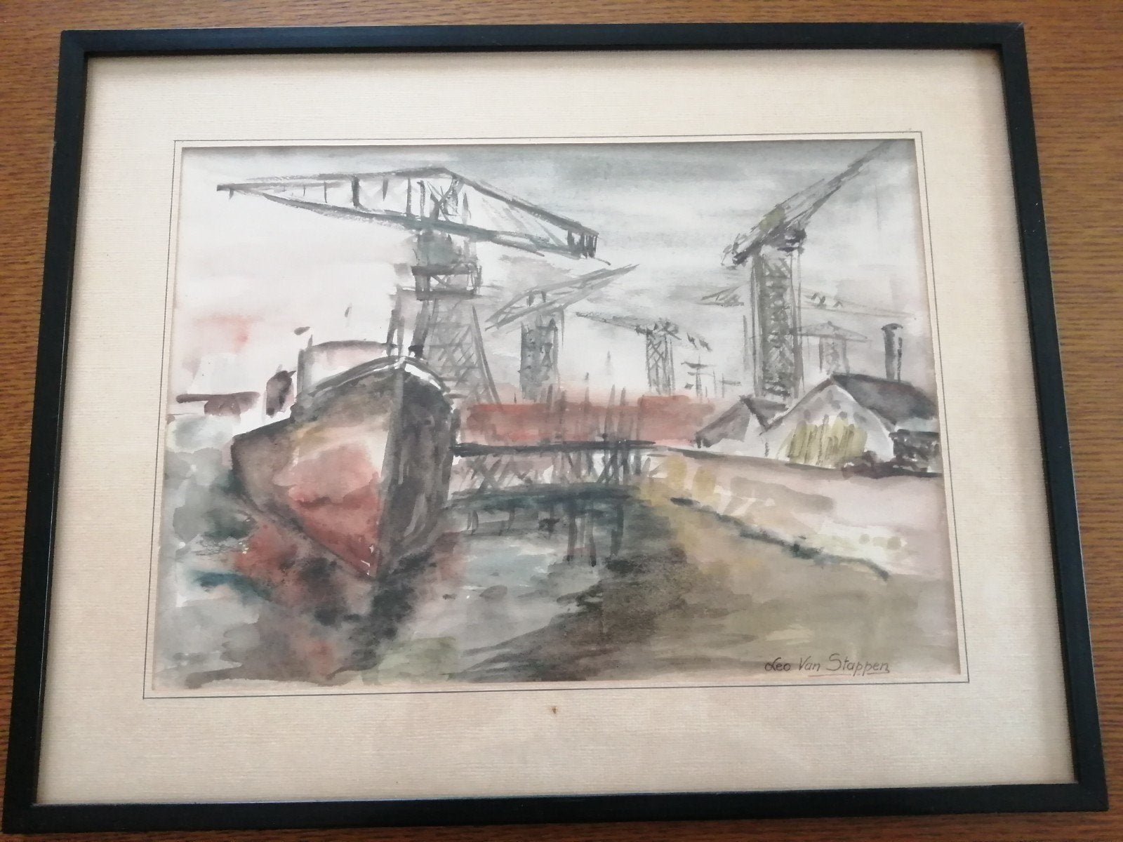 Kunstwerkje Leo Van Stappen 46x36 cm (achter glas), Antiek en Kunst, Ophalen, Achter glas