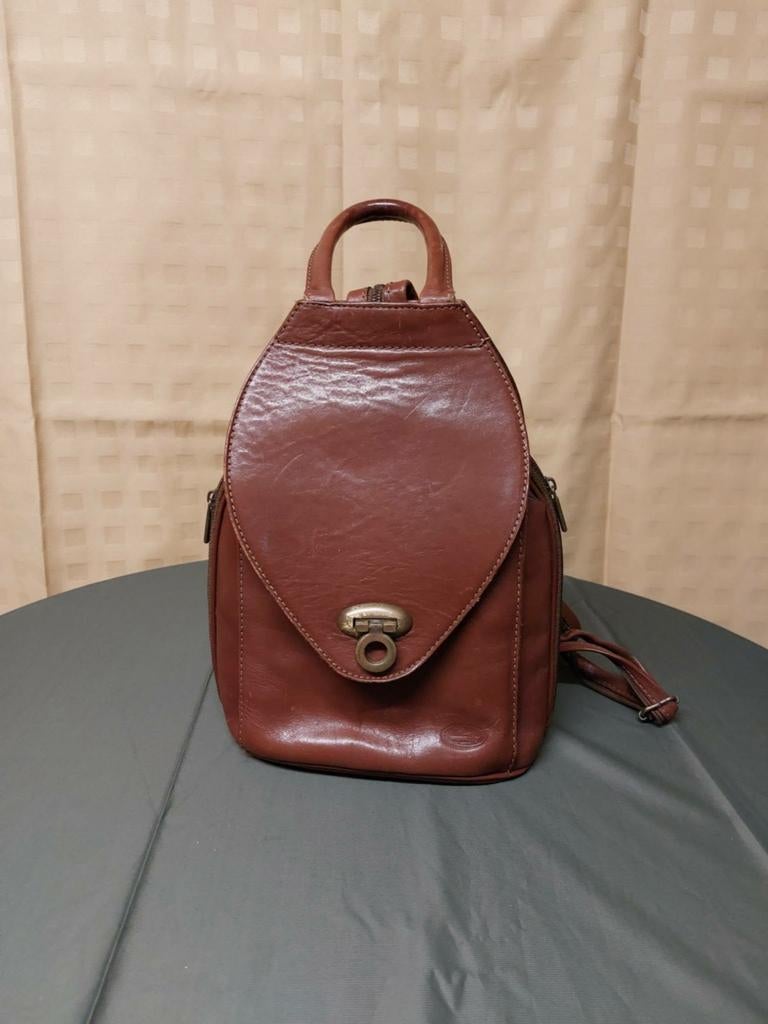 Bruin leren vintage handtas, rugzak in natuurleer, Ophalen of Verzenden, Bruin