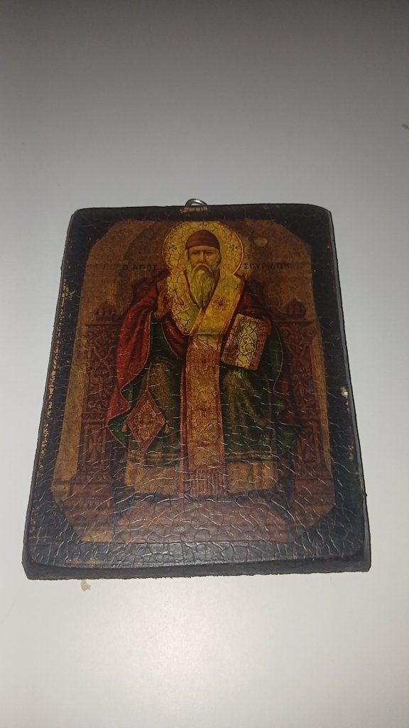 Grieks-Orthodoxe Icoon van de Heilige Spyridon op Hout, Antiek en Kunst, Ophalen