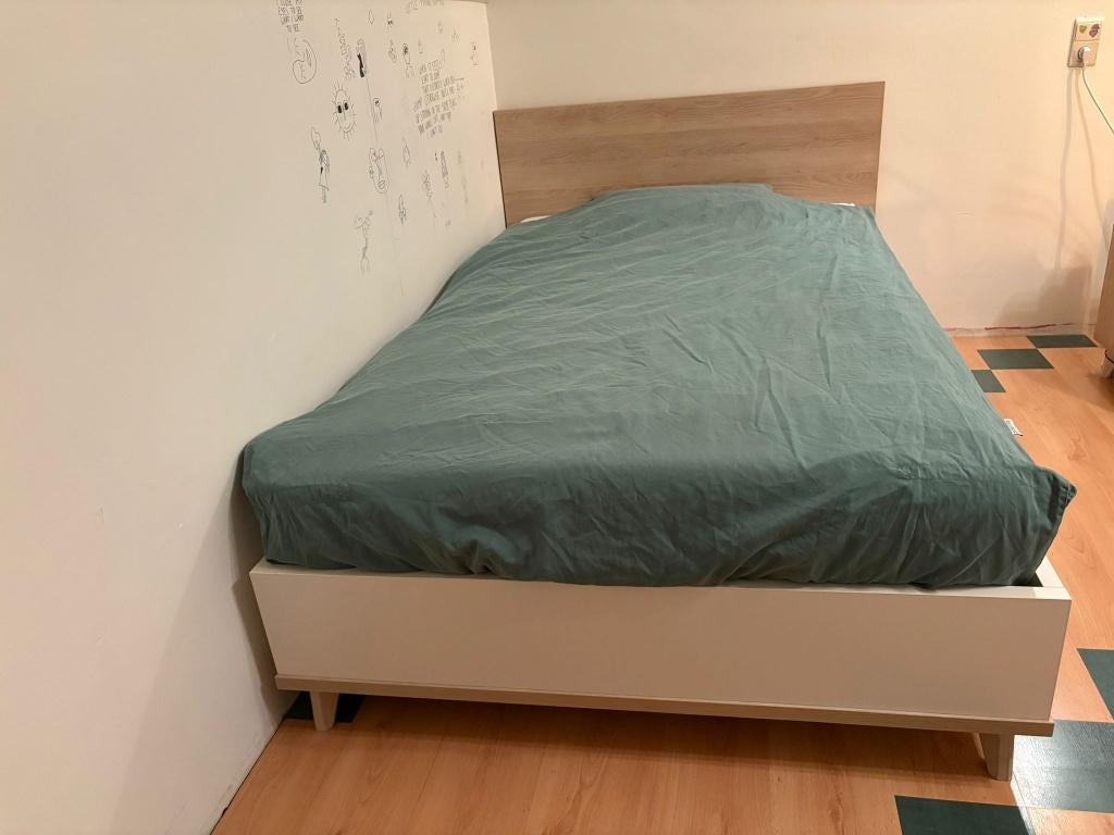 Bed 120x200 cm, Huis en Inrichting, Slaapkamer | Bedden, Gebruikt, Twijfelaar, 120 cm, 200 cm, Hout, Crème, Ophalen