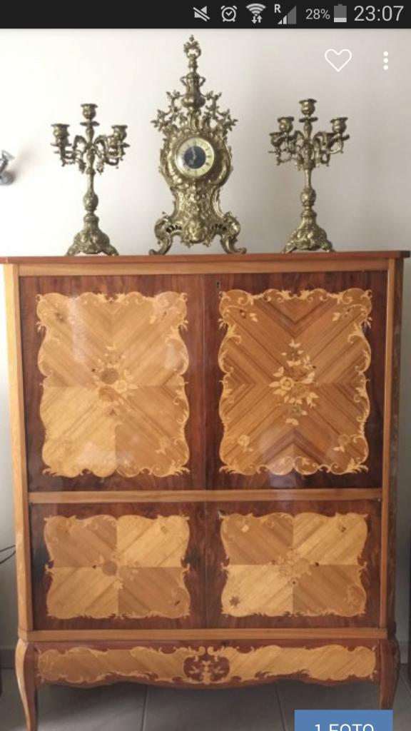 Meuble Bureau ou Télé Antiquité Marqueterie Italienne, Maison & Meubles, Armoires | Mobilier de télévision, Comme neuf, 100 à 150 cm