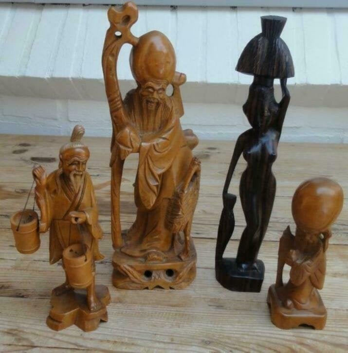 Nog 3 oosterse houten houtsnijwerk beeldjes, Enlèvement ou Envoi