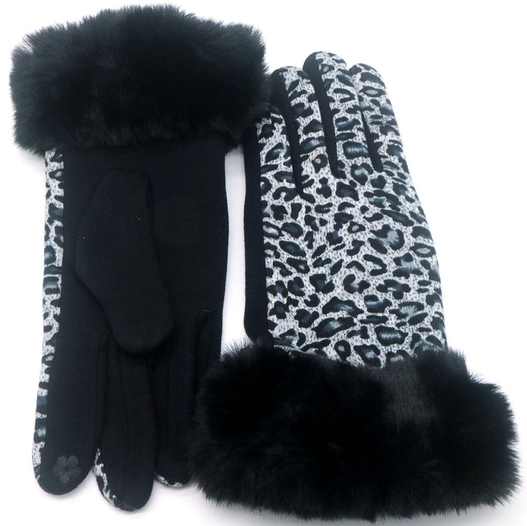Gants chauds gris en fausse fourrure léopard taille unique, Enlèvement ou Envoi, Neuf, Gants