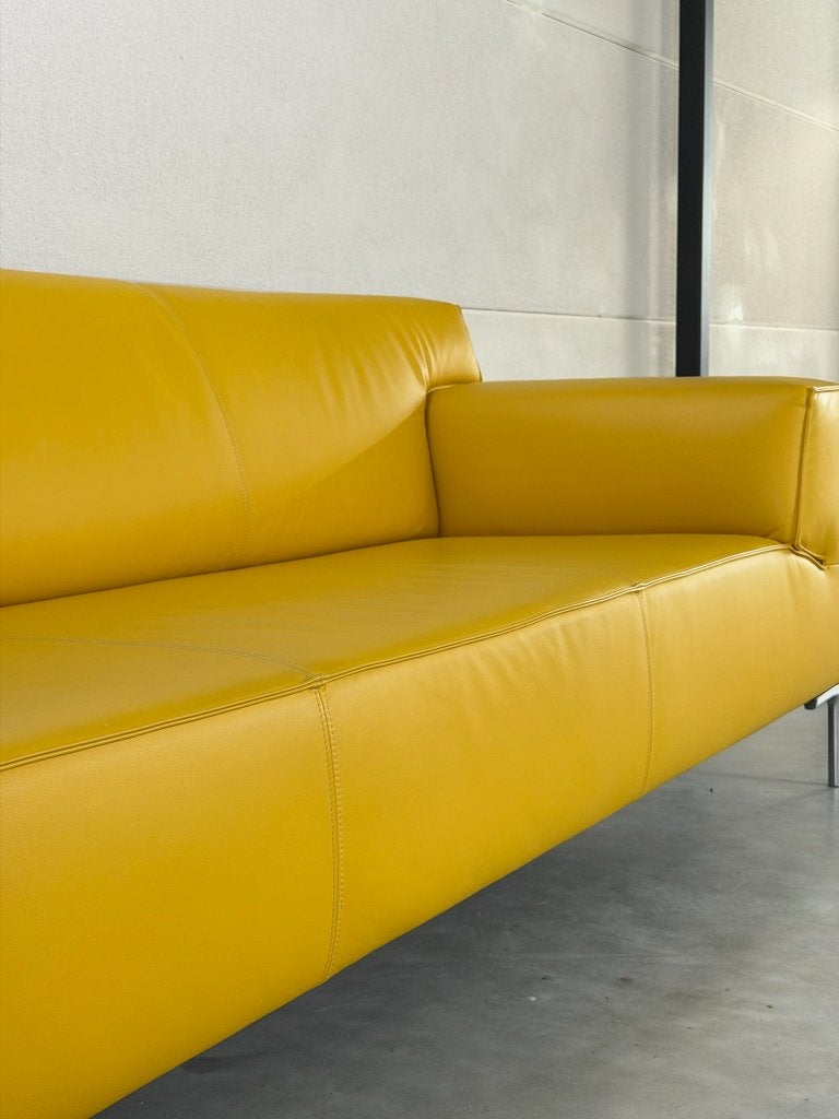 Canapé 3 places Design on Stock Bloq – cuir jaune ocre, 200 à 250 cm, Banc droit, Comme neuf, Enlèvement