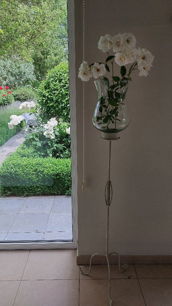 Decoratieve glazen vaas (bokaal ) op statief, Ophalen, Wit, 75 cm of meer, Glas