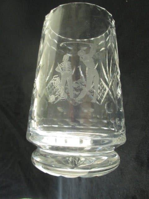Boheemse vaas/beker met 2 golfers, Ophalen of Verzenden